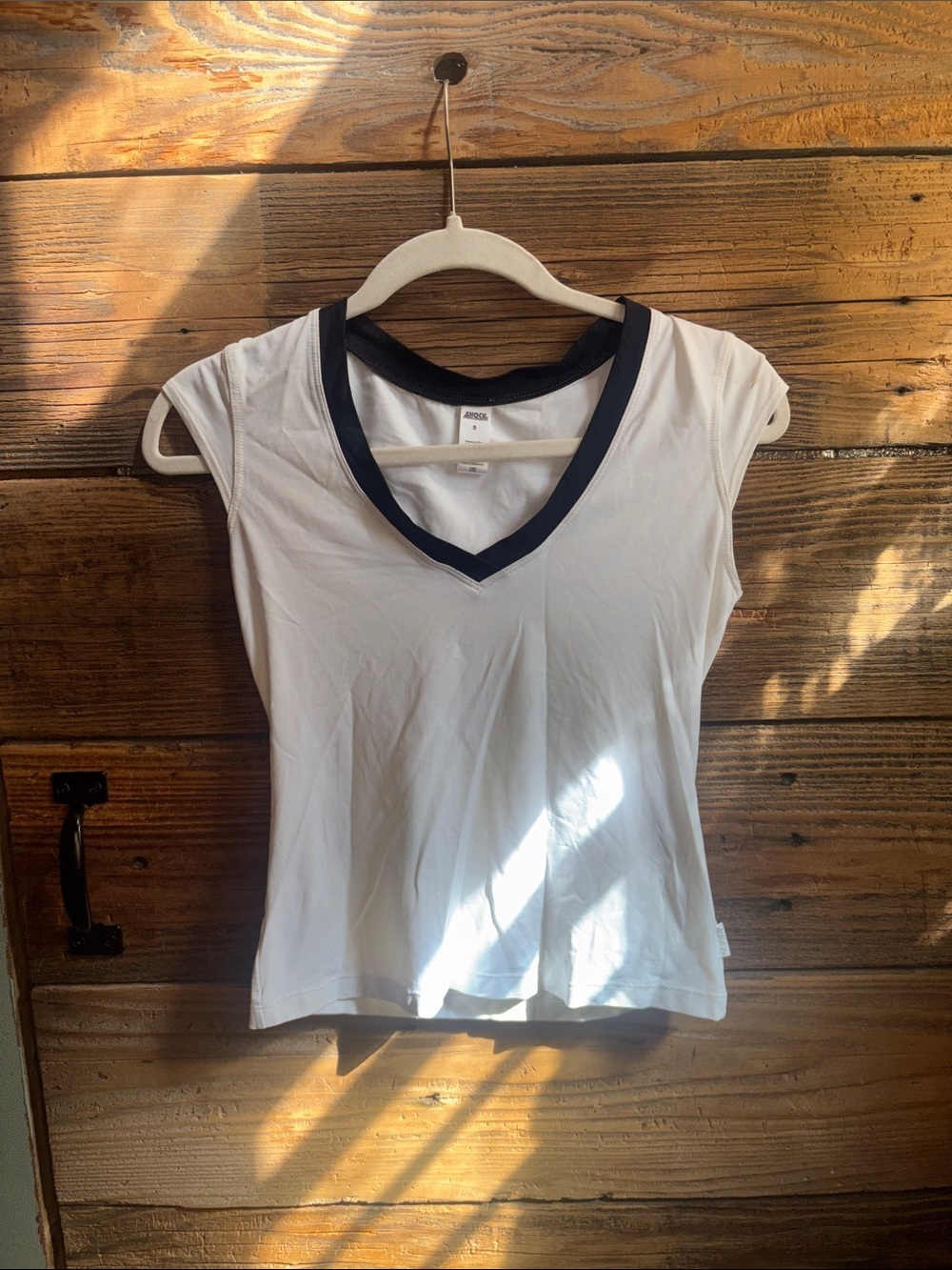 Women's White V-Neck Top with Black Trim